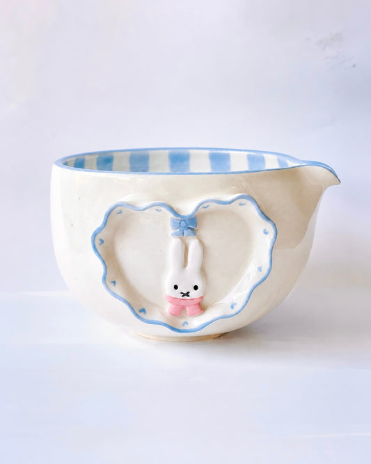 [Preorder] Blue Gingham Bunny Matcha Bowl