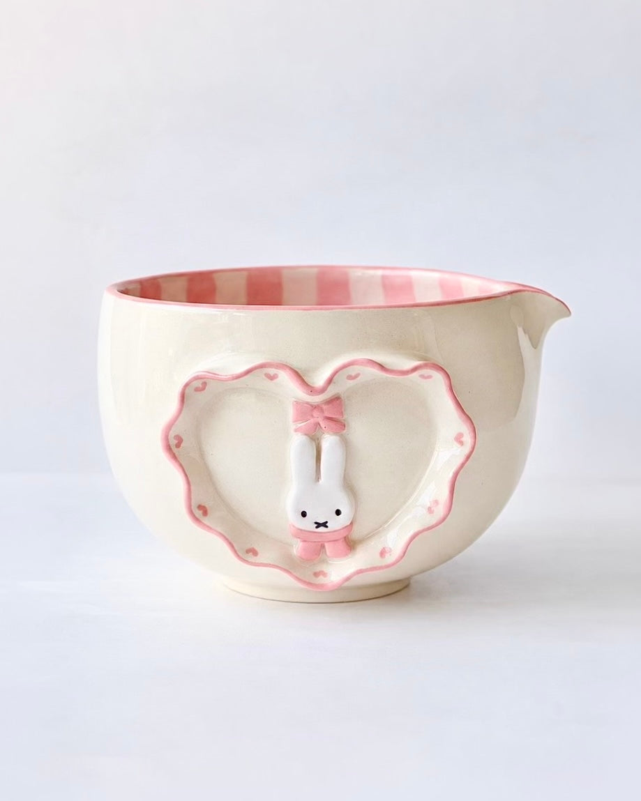 [Preorder] Pink Gingham Bunny Matcha Bowl