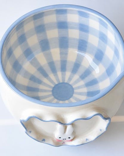 [Preorder] Blue Gingham Bunny Matcha Bowl
