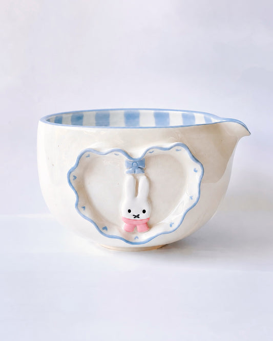 [Preorder] Blue Gingham Bunny Matcha Bowl