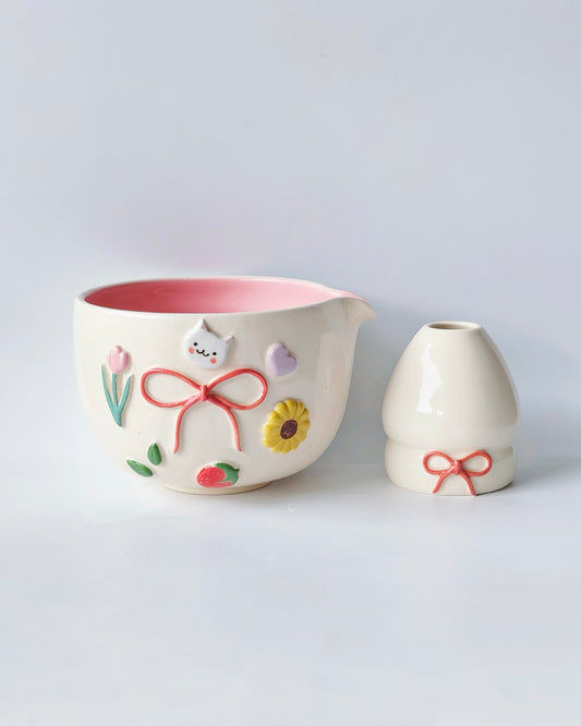 Ribbon Cat Charms Matcha Bowl