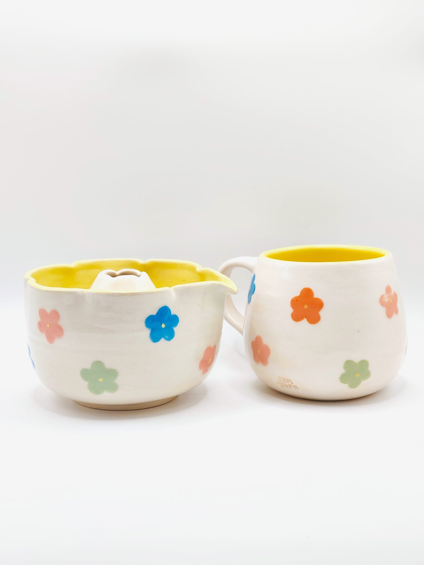 Colorful Flowers Matcha Bowl Set